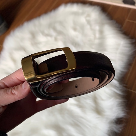 Ellen Tracy Accessories - ELLEN TRACY Italian Calfskin Belt Made in USA Brown Gold Buckle Size Small
